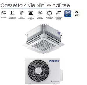 Climatizzatore Condizionatore Samsung Inverter Cassetta 4 Vie Mini Windfree 18000 Btu AC052RNNDKG R-32 Wi-Fi Optional con Pannello Incluso