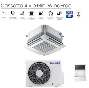 Climatizzatore Condizionatore Inverter Samsung Cassetta 4 Vie Mini Windfree 24000 btu R-32 AC071RNNDKG con pannello e comando a filo - NOVITA'