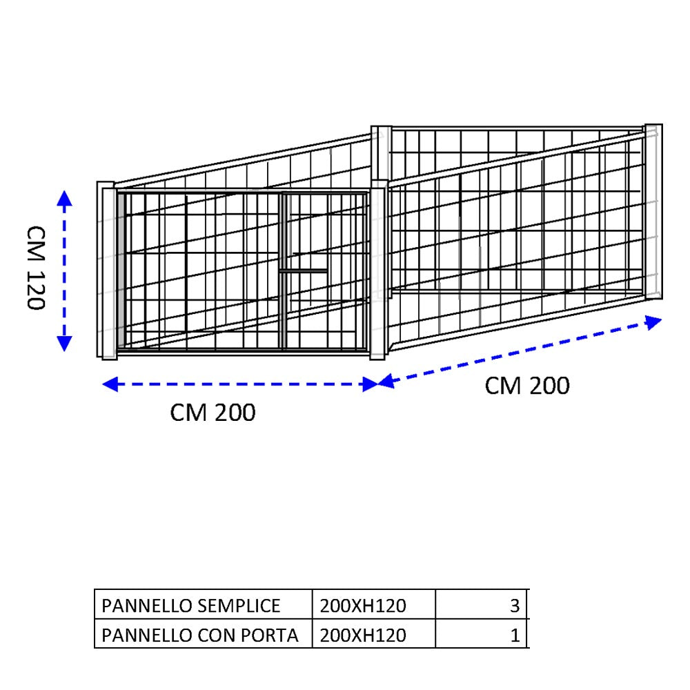 Box per cuccioli in rete con zincatura a caldo dimensioni 200x200xaltezza 120 cm