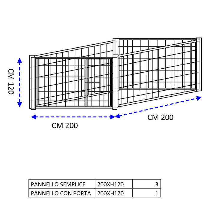 Box per cuccioli in rete con zincatura a caldo dimensioni 200x200xaltezza 120 cm