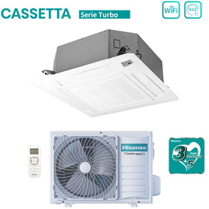 Climatizzatore Condizionatore Hisense Inverter a Cassetta serie TURBO 12000 Btu ACT35UR4RCC8 + AUW35U4RS8 R-32 Wi-Fi Optional Classe A++/A+ con Telecomando e Pannello Incluso