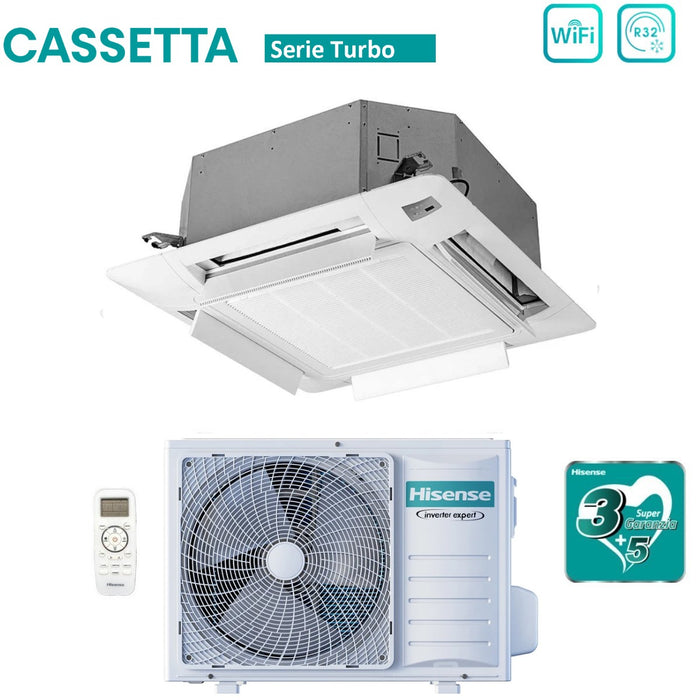 Climatizzatore Condizionatore Hisense Inverter a Cassetta serie TURBO 12000 Btu ACT35UR4RCC8 + AUW35U4RS8 R-32 Wi-Fi Optional Classe A++/A+ con Telecomando e Pannello Incluso