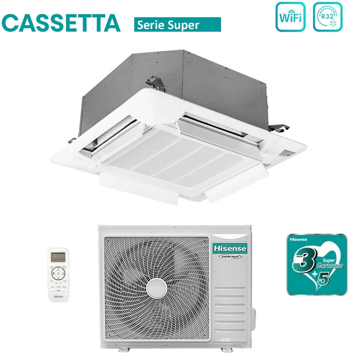 Climatizzatore Condizionatore Hisense Inverter a Cassetta serie SUPER 24000 Btu ACT71UR4RJC8 + AUW71U4RJ7 R-32 Wi-Fi Optional Classe A++/A+ con Telecomando e Pannello Incluso