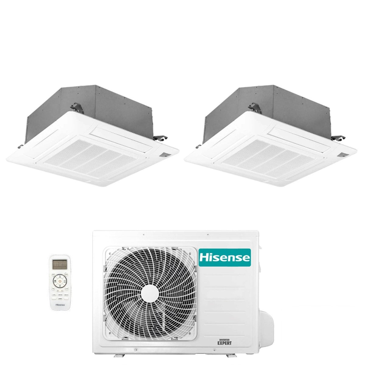 Climatizzatore Condizionatore Hisense Dual Split Inverter a Cassetta 12+12 con 2AMW52U4RXC R-32 Wi-Fi Optional 12000+12000 con Telecomando e Pannello Incluso