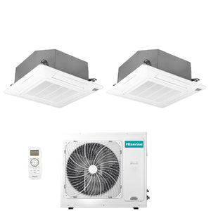 Climatizzatore Condizionatore Hisense Dual Split a Cassetta 12+12 con 3AMW72U4RFA R-32 Wi-Fi Optional 12000+12000 con Telecomando e Pannello Incluso - Novità