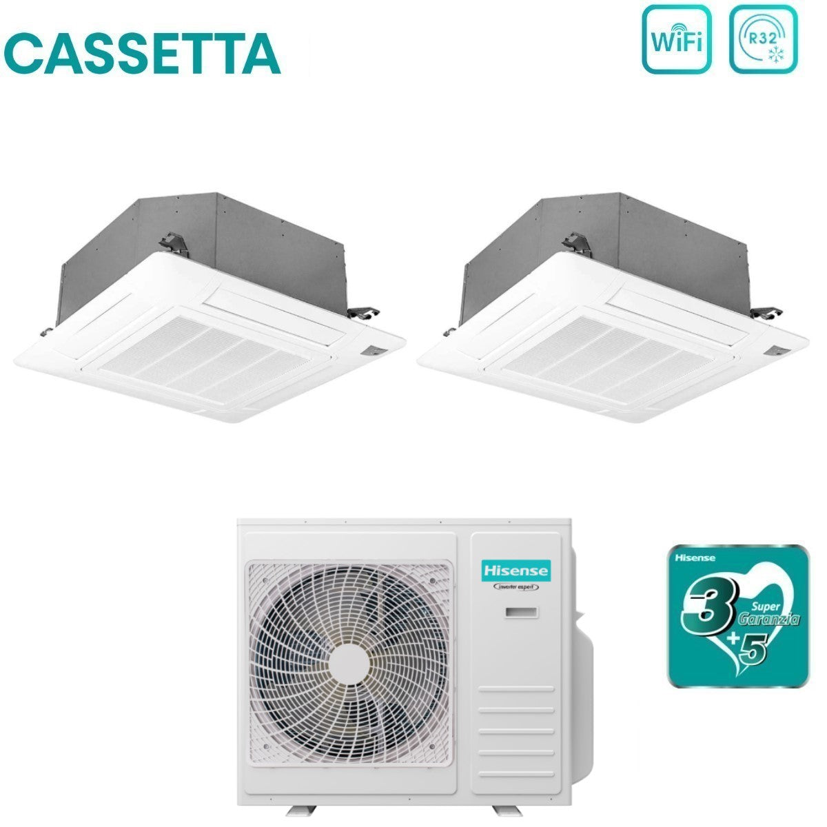 Climatizzatore Condizionatore Hisense Dual Split a Cassetta 12+18 con 4AMW105U4RAA R-32 Wi-Fi Optional 12000+18000 con Telecomando e Pannello Incluso - Novità