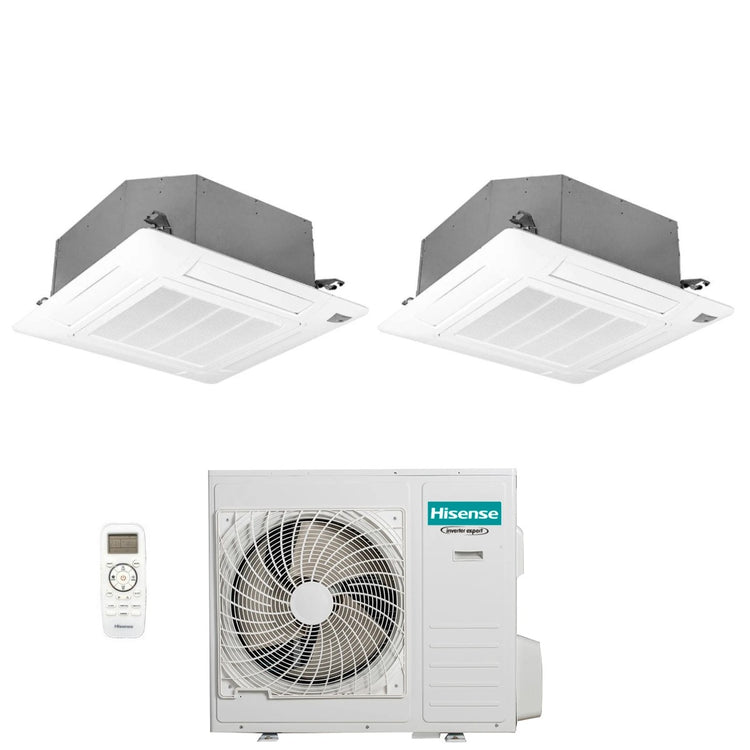 Climatizzatore Condizionatore Hisense Dual Split a Cassetta 18+18 con 4AMW81U4RAA R-32 Wi-Fi Optional 18000+18000 con Telecomando e Pannello Incluso - Novità