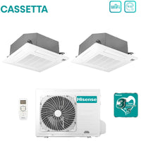 Climatizzatore Condizionatore Hisense Dual Split Inverter a Cassetta 9+12 con 2AMW52U4RXC R-32 Wi-Fi Optional 9000+12000 con Telecomando e Pannello Incluso