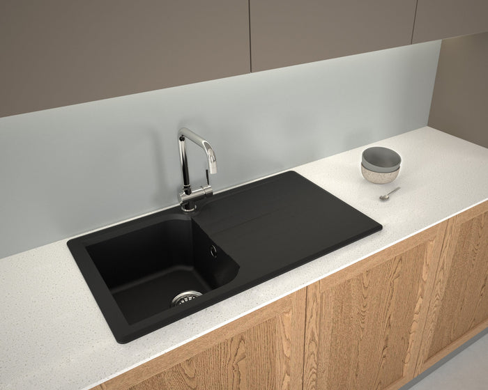 Lavello EVHOC in composito serie ADHOC S 86x50 cm sopratop una vasca con gocciolatoio KUARZITE NERO