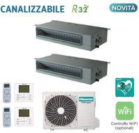 Climatizzatore Condizionatore Hisense Dual Split Inverter Canalizzato Canalizzabile 12+18 con 4AMW81U4RAA R-32 Wi-Fi Optional 12000+18000 Con Telecomando di Serie e Cablato Incluso