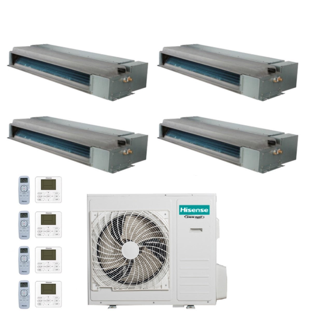 Climatizzatore Condizionatore Hisense Quadri Split Inverter Canalizzato Canalizzabile 9+9+9+12 con 4AMW81U4RAA R-32 Wi-Fi Optional 9000+9000+9000+12000 Con Telecomando di Serie e Cablato Incluso