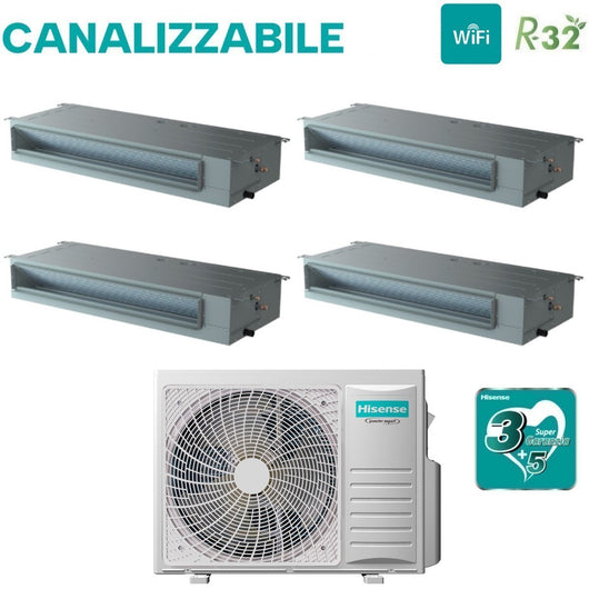 Climatizzatore Condizionatore Hisense Quadri Split Inverter Canalizzato Canalizzabile 9+9+9+18 con 4AMW105U4RAA R-32 Wi-Fi Optional 9000+9000+9000+18000 Con Telecomando di Serie e Cablato Incluso - Novità