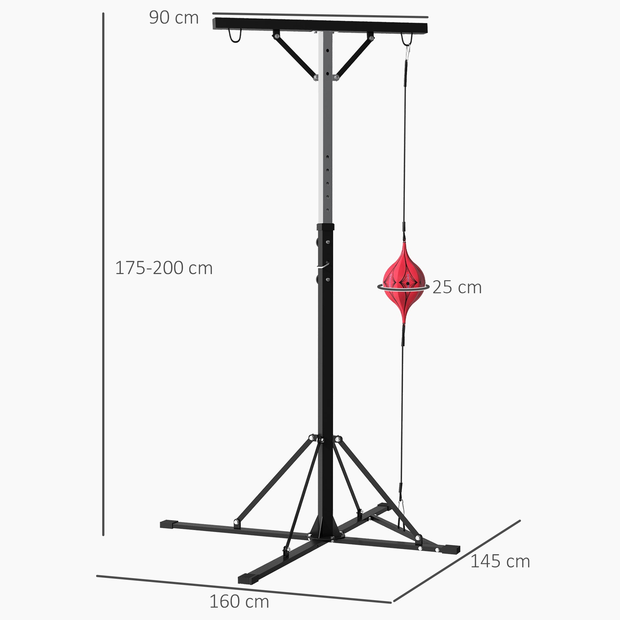 Supporto Sacco Boxe Altezza Regolabile 175-220 cm con 6 Barre di Rinforzo in Acciaio Nero