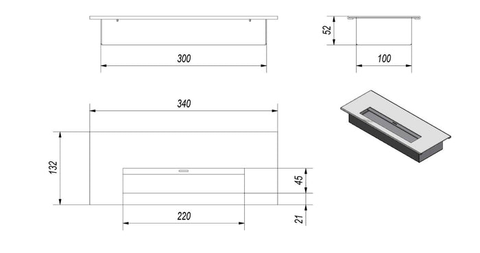 Bruciatore a Bioetanolo per Camini 0,5L 30x10 cm Flig Burner Medium