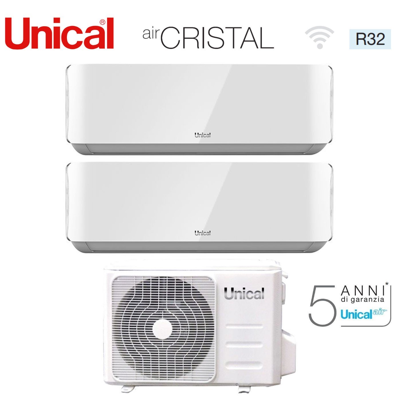 Climatizzatore Condizionatore Unical Dual Split Inverter serie AIR CRISTAL 10+10 con XMX2 18HE R-32 Wi-Fi Optional 10000+10000