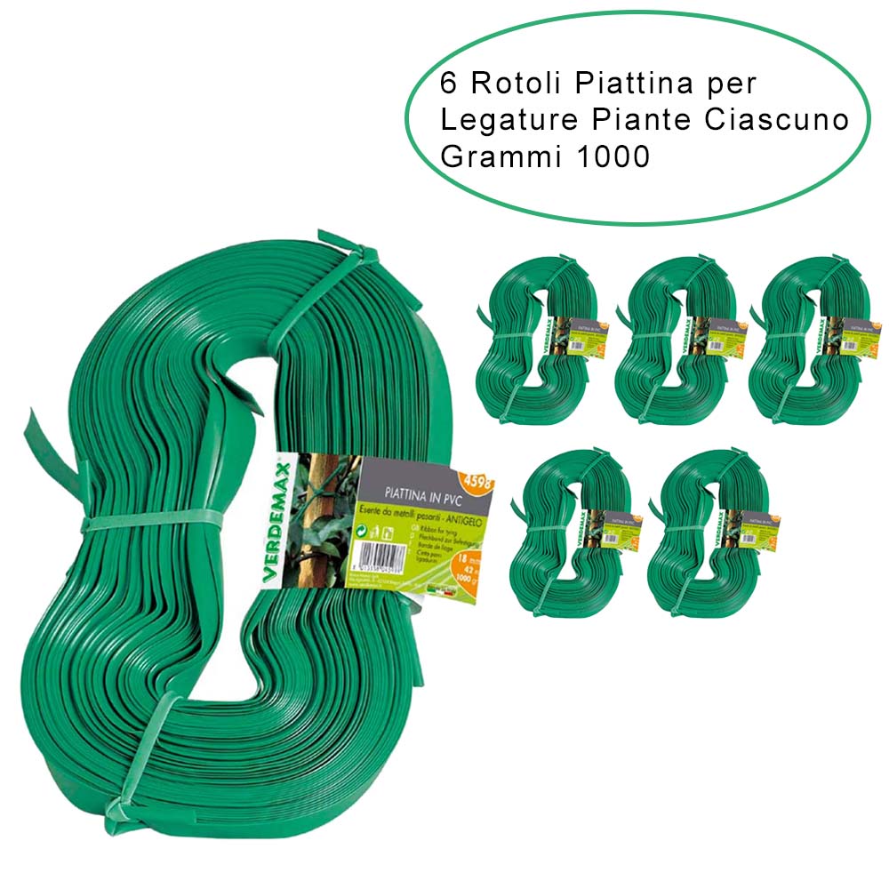 6 rotoli piattina per legature da giardino pvc ciascuno da altezza 18,5 mm grammi 1000