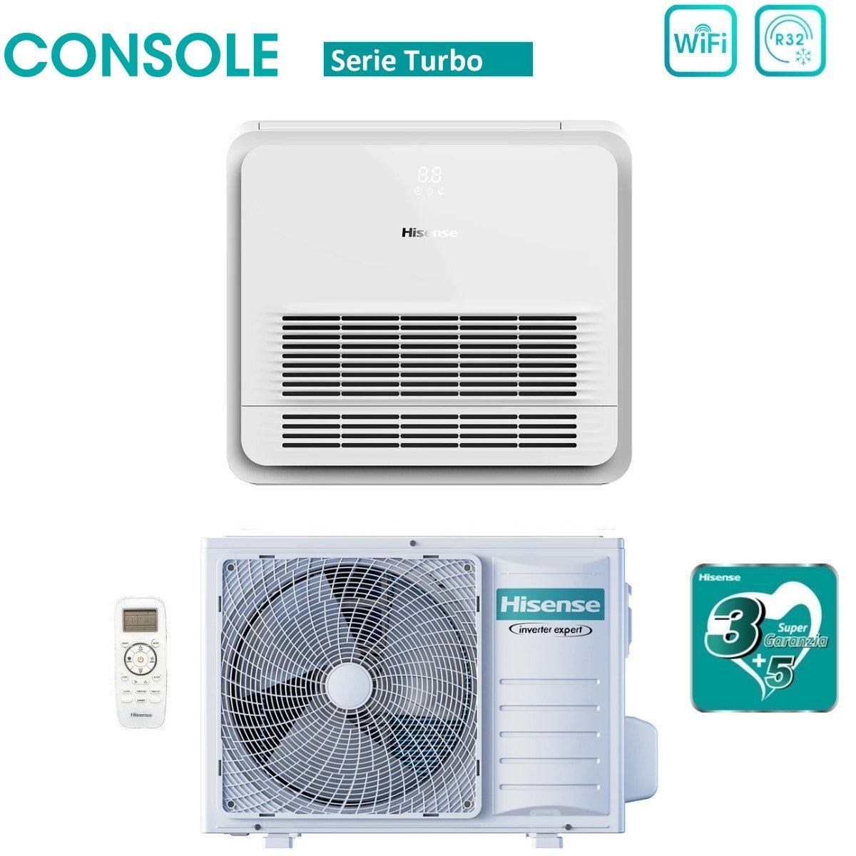 Climatizzatore Condizionatore Hisense Inverter Console serie TURBO 9000 Btu AKT26UR4RK8 + AUW26U4RS8 R-32 Wi-Fi Optional Classe A++/A++ con Telecomando di serie Incluso