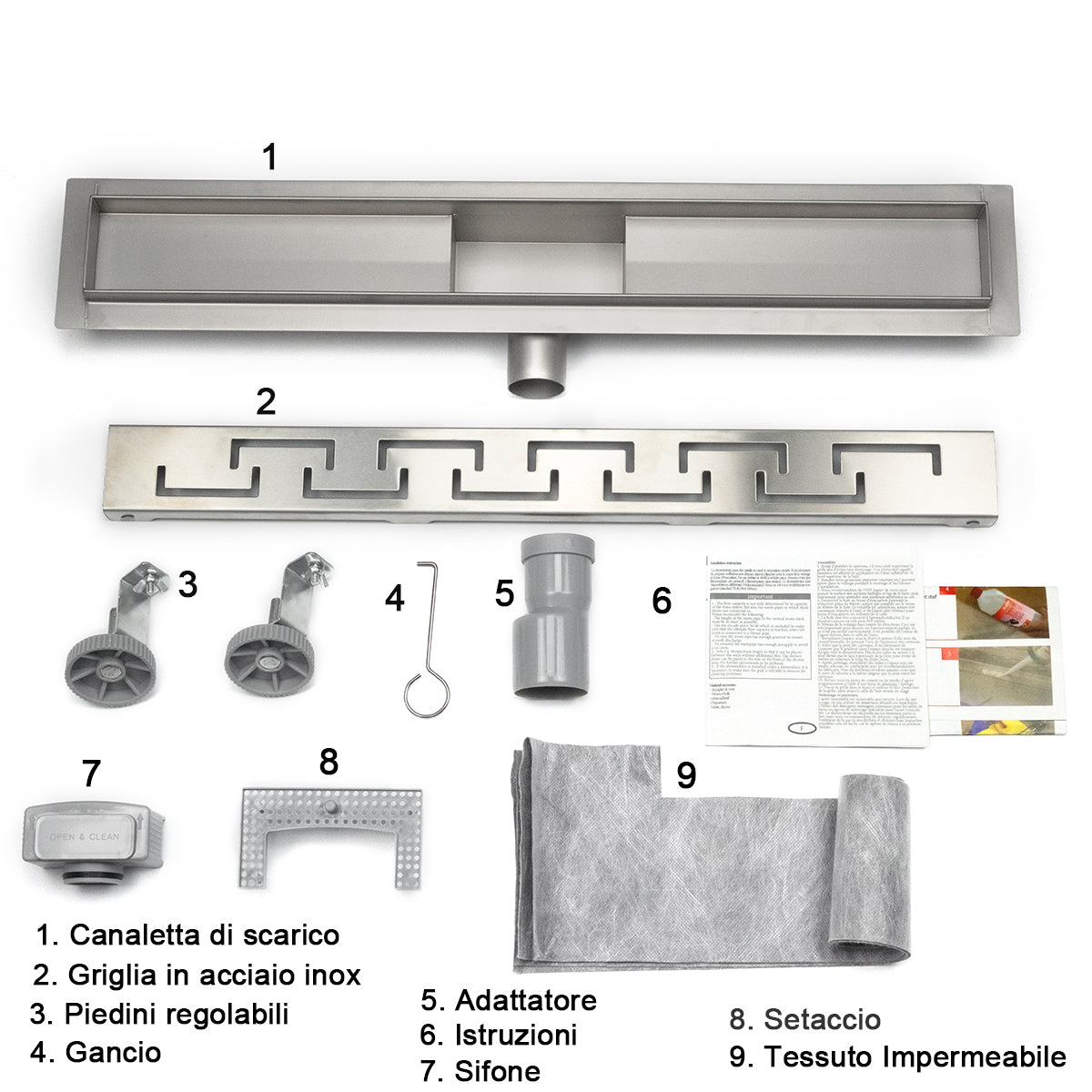 Canalina di scarico doccia in acciaio inox con griglia a ponti 90cm Modello moderno AICA ITALY