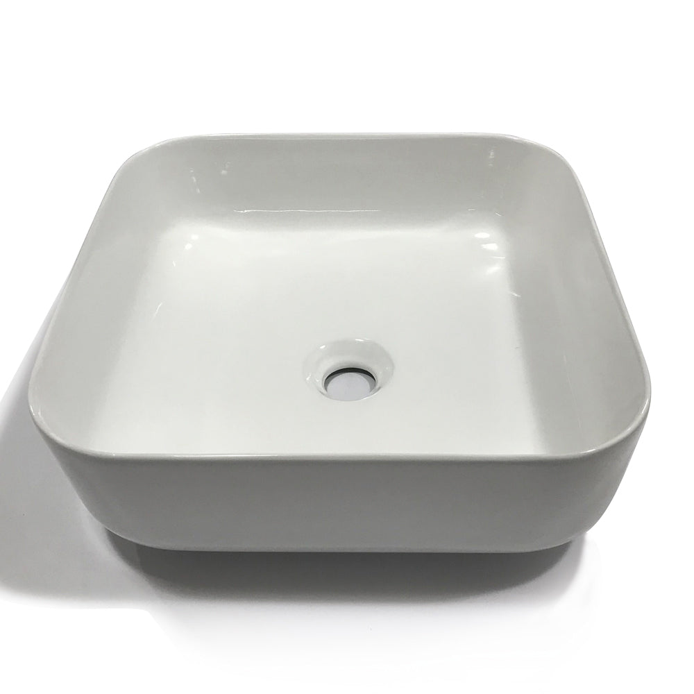 Lavabo da appoggio ceramica bianco quadrato lavandino lavello arredo 38,5x38,5x14 cm *** finitura- lucido, confezione 1