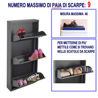 Scarpiera SalvaSpazio Slim a 3 Ante NERA|L'Originale |15x50x104 cm | 6/9 PAIA di scarpe | Nente da montare