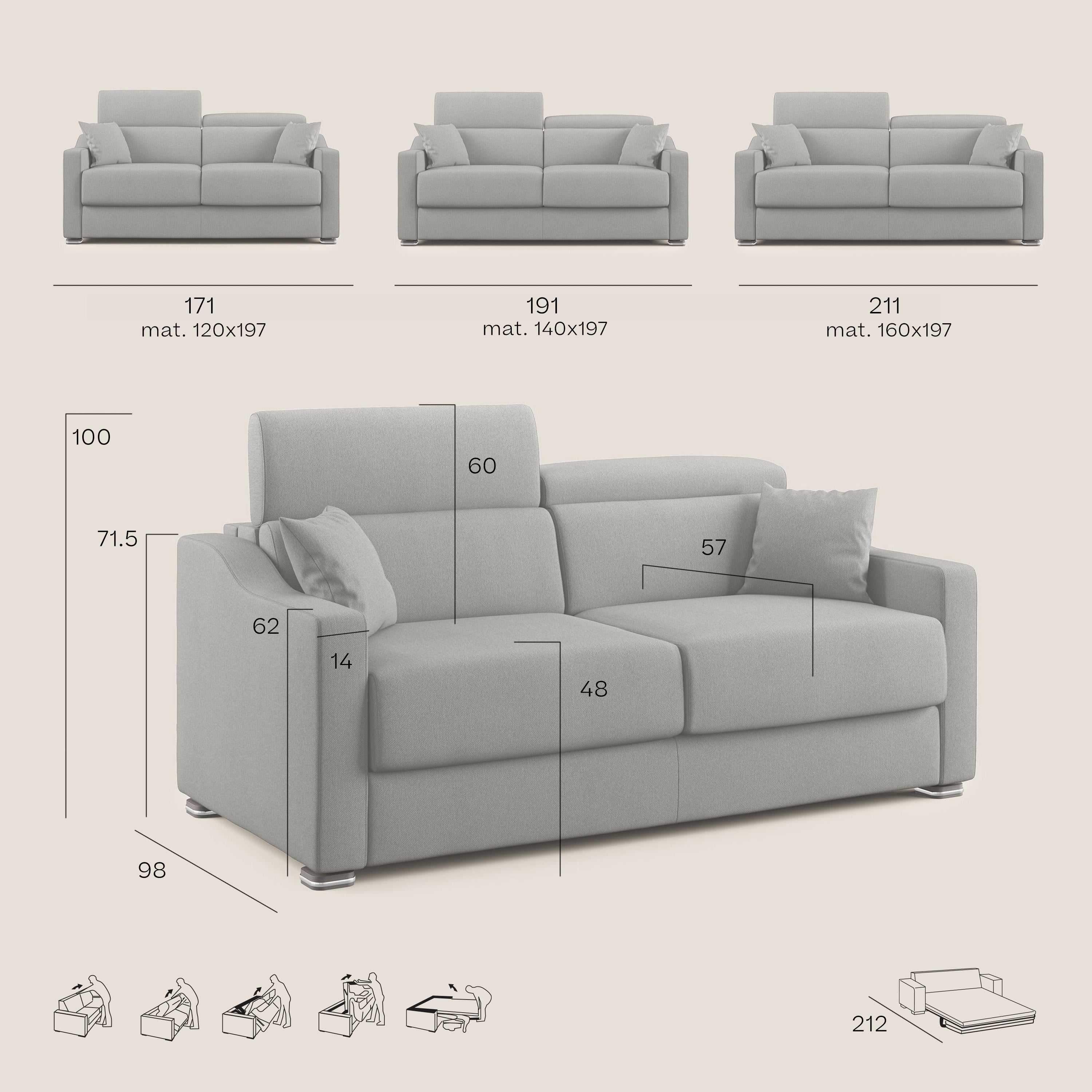 Divano Letto 2 Posti 171x100x98 cm in Tessuto Rosso