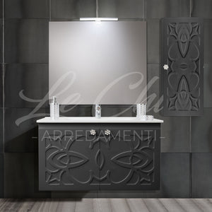 Mobile bagno nero sospeso stile Luxury con colonna - 90 cm, Rettangolare con applique