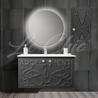 Mobile bagno nero sospeso stile Luxury con colonna - 100 cm, Rettangolare con applique