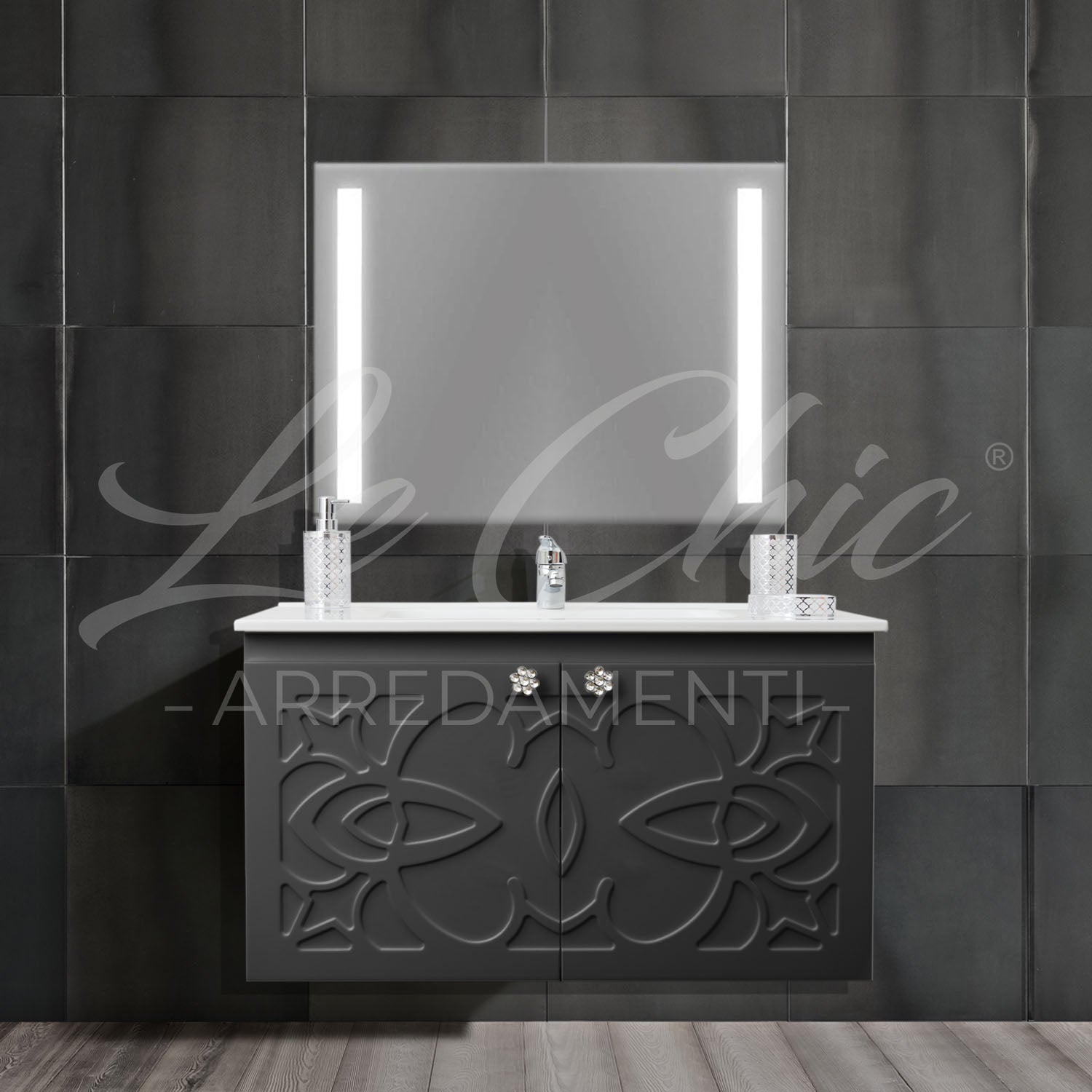 Mobile bagno sospeso stile Luxury NERO - Circolare, 120 cm