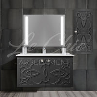 Mobile bagno nero sospeso stile Luxury con colonna - 100 cm, Rettangolare con applique