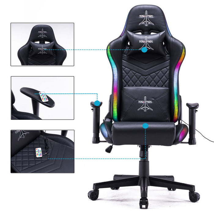 Sedia da Gaming Ergonomica con LED RGB in Similpelle Nera