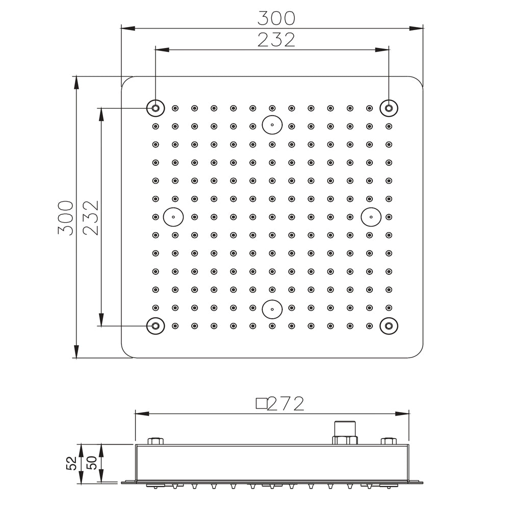 Soffione doccia a soffitto installazione da incasso acciaio inox quadro