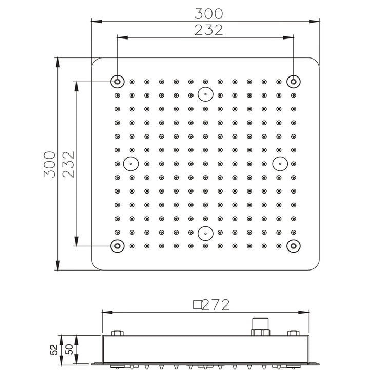 Soffione doccia a soffitto installazione da incasso acciaio inox quadro