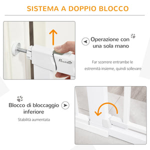 Cancelletto di Sicurezza per Cani con Porta Piccola Regolabile e Chiusura Automatica 75-103x76 cm Bianco