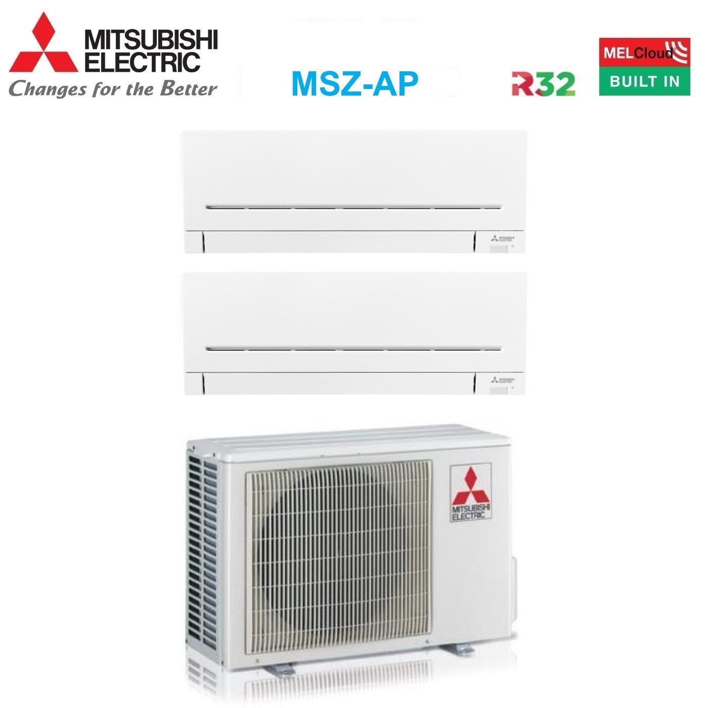 Climatizzatore Condizionatore Mitsubishi Electric Dual Split Inverter serie MSZ-AP 7+7 con MXZ-2F42VF R-32 Wi-Fi Integrato 7000+7000