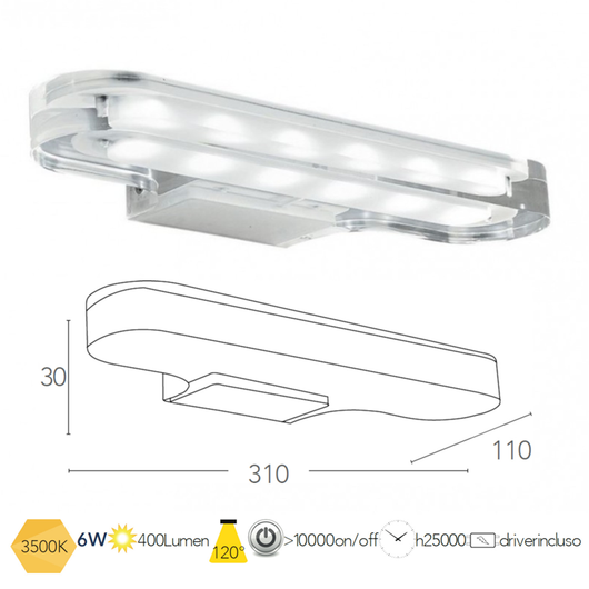 APPLIQUE DA SPECCHIO FAN EUROPE LIGHTING LED-W-PHOENIX-6W TRASPARENTE