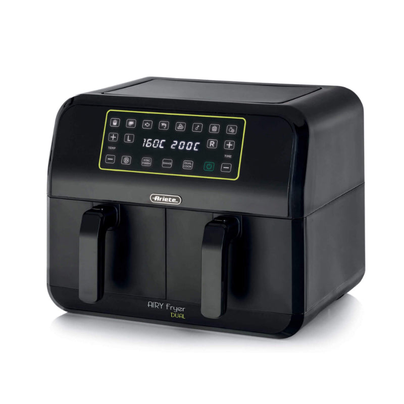 ARIETE AIRY FRYER DUAL BLACK (4623) - FRIGGITRICE AD ARIA - 8L - DOPPIO CESTELLO - TOUCH CONTROL - TIMER 60 MIN - 1700W