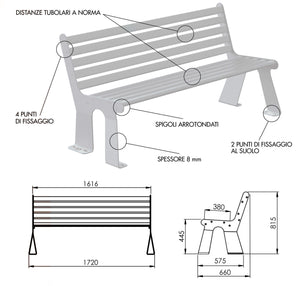 Panchina 3 Posti da Esterno 172x66x81,5 cm in Acciaio Zincato con Schienale Antracite e Marrone