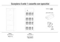 Scarpiera 4 Ante con Specchio 1 Cassetto 63x164x29 cm Bianco Fiammato