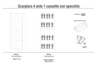 Scarpiera 4 Ante con Specchio 1 Cassetto 63x164x29 cm Cemento