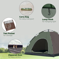 Tenda da Campeggio Pop-Up per 4 Persone 210x210x135 cm con Borsa da Trasporto Verde