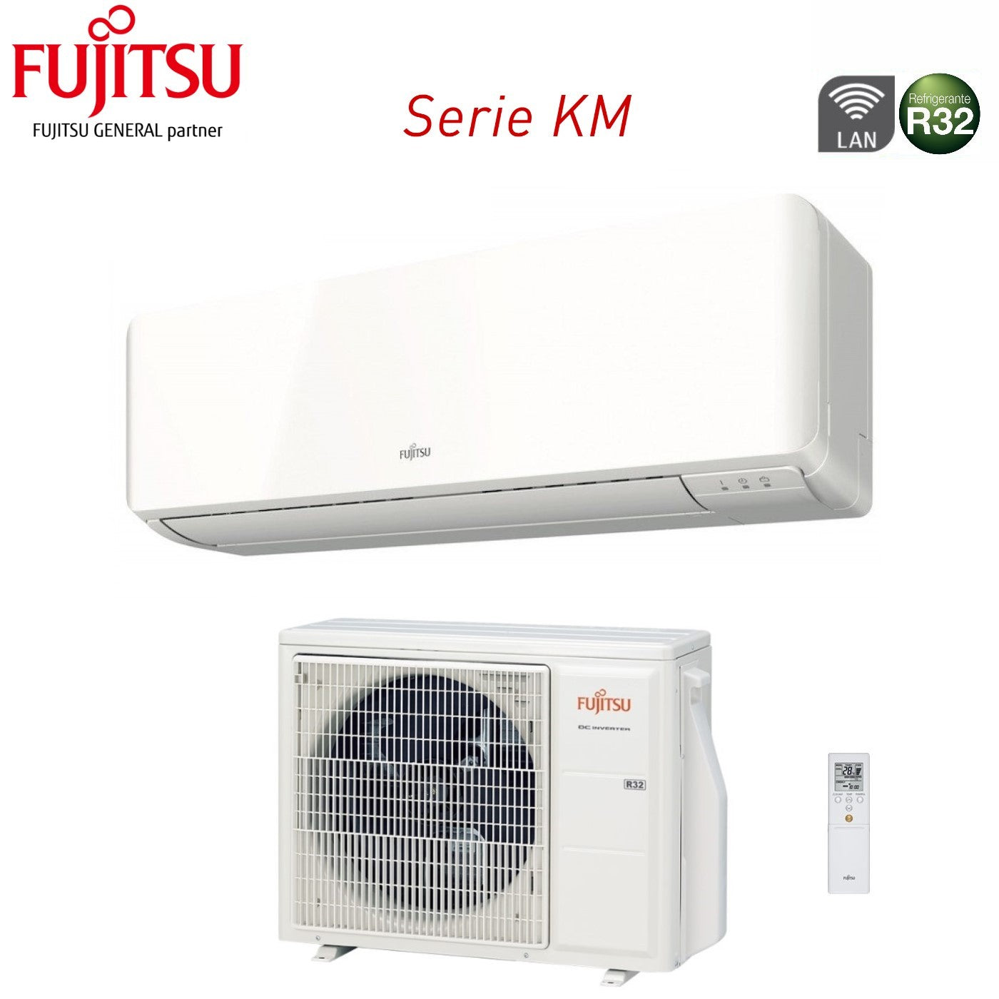 Climatizzatore Condizionatore Fujitsu Inverter serie KM 12000 Btu ASYG12KMCF Codice 3NGF87280 R-32 Wi-Fi Integrato Classe A++/A+