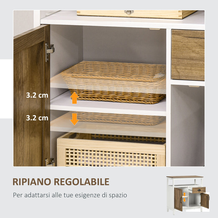 Credenza 2 Ante 1 Cassetto 76,6x 35x 81,5 cm in Legno Truciolare Bianco e Marrone