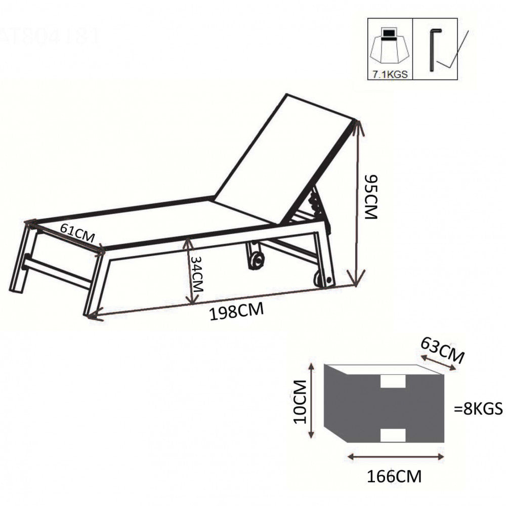 Lettino Prendisole da Giardino Formentera Impilabile 198x61x34/95 h cm in Alluminio Tortora