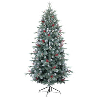 Albero di Natale Artificiale realizzato in PVC alto 240cm con 1230 rami addobbato con punte innevate e bacche