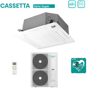 Climatizzatore Condizionatore Hisense Inverter a Cassetta serie SUPER 36000 Btu AUC105UR4RKC8 + AUW105U4RK7 R-32 Wi-Fi Optional Classe A++/A+ con Telecomando e Pannello Incluso