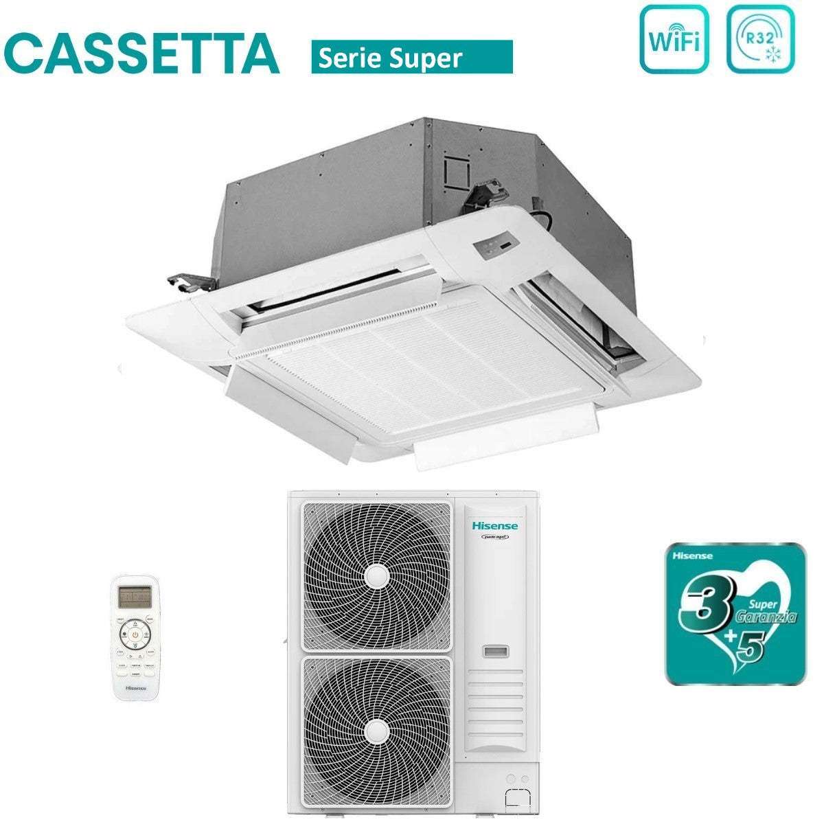 Climatizzatore Condizionatore Hisense Inverter a Cassetta serie SUPER 36000 Btu AUC105UR4RKC8 + AUW105U4RK7 R-32 Wi-Fi Optional Classe A++/A+ con Telecomando e Pannello Incluso