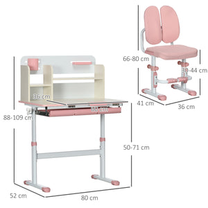 Banco Studio Scuola per Bambini 80x52x88-109 cm in MDF e Acciaio Rosa