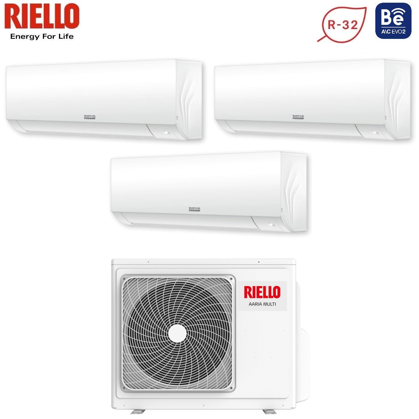 Climatizzatore Condizionatore Riello Trial Split Inverter serie AARIA PLUS I 12+12+12 con AARIA MULTI 355 PI R-32 Wi-Fi Integrato 12000+12000+12000