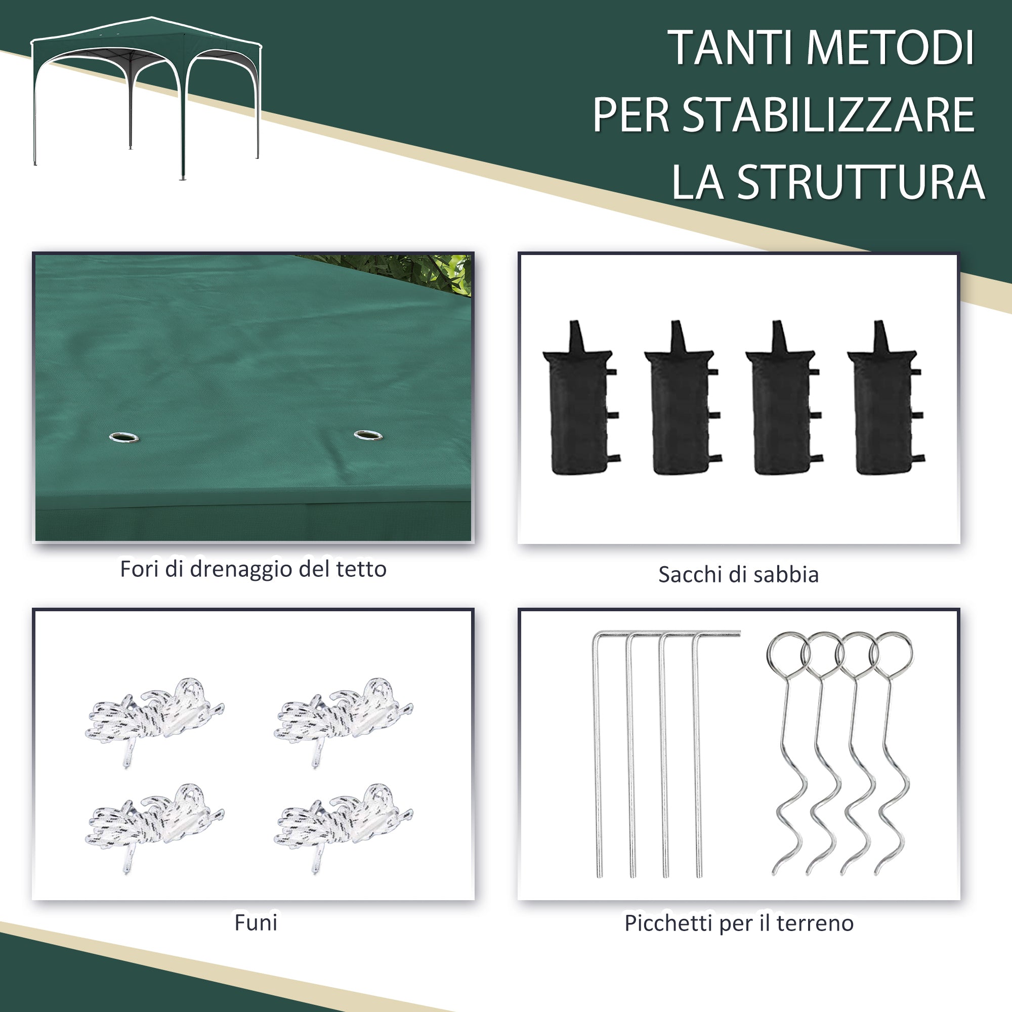 Gazebo Pieghevole 295x295 cm in Acciaio e tessuto Oxford Verde