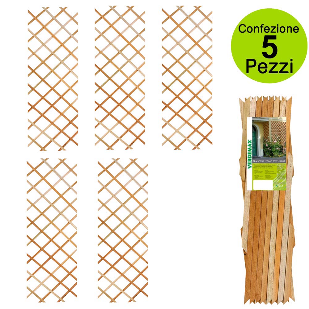 Multipack da 5 pz tralicci estensibili 0,90 x h 1,80 metri in legno di pino duro colore naturale